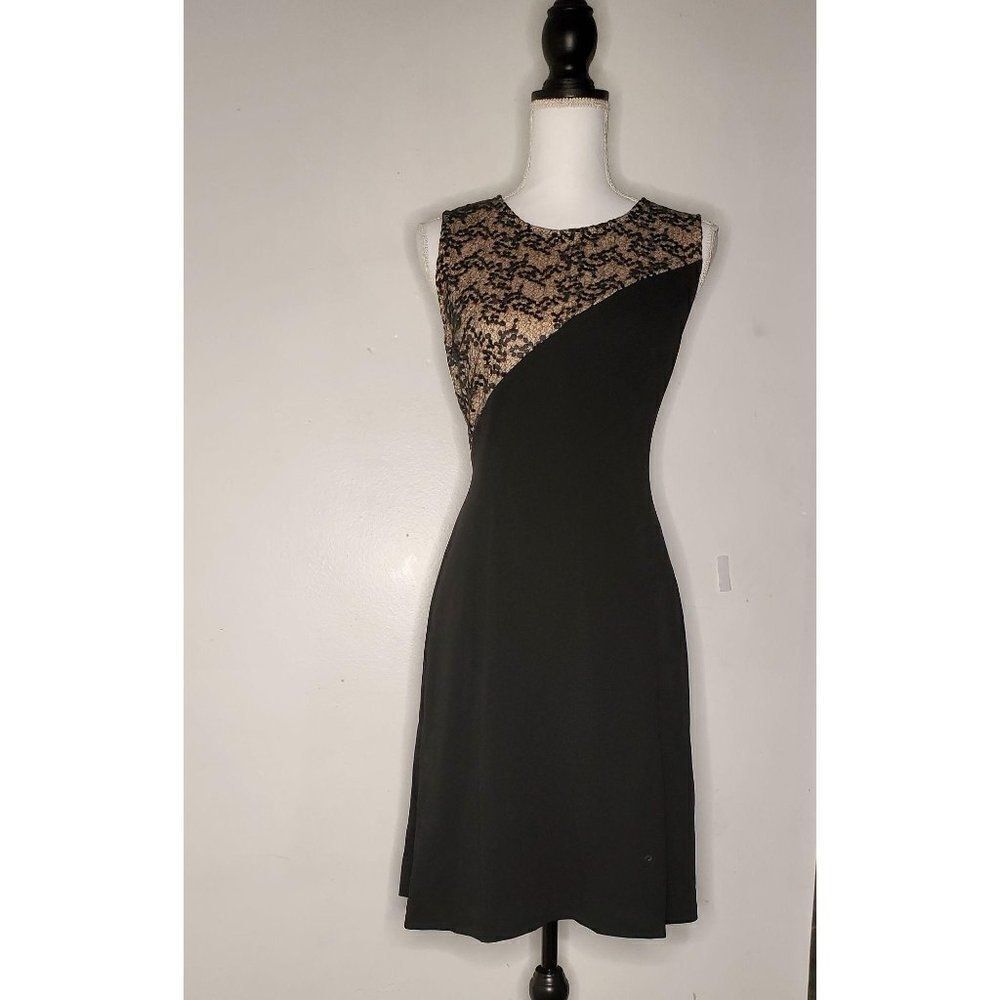 DKNY Sleeveless lace top dress 10 Black,Cream